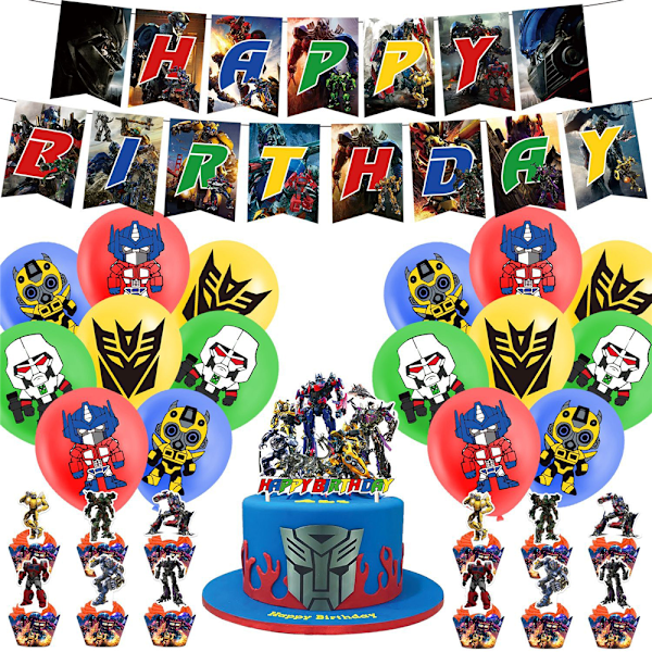 Transformers Tema Banner Balloner Kage Toppers Sæt Til Børnefester Dekorationer
