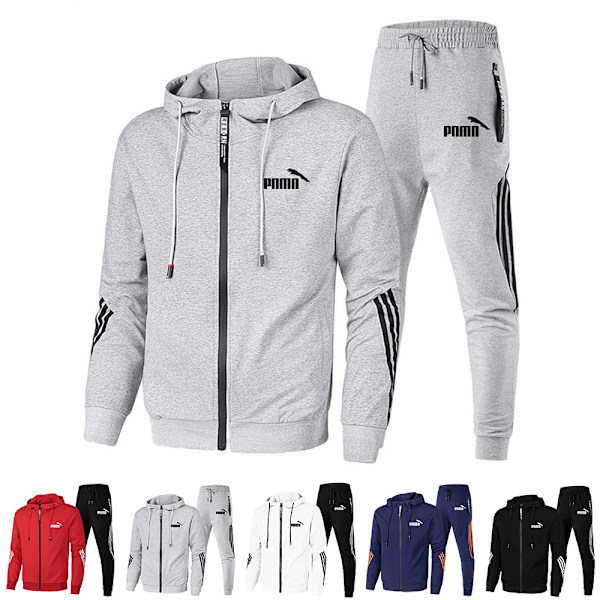 Män Jogging Tracksuit Outfits Höst Vinter Full Zip Hoodie Jacka Sweatpants Set Sport Sweatsuit Jogger Suit C 2XL