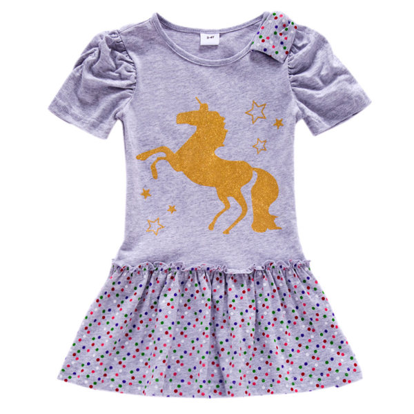 Baby Girl Barn printed kortärmad klänning T-shirt klänning Holiday Gray 7-8 Years