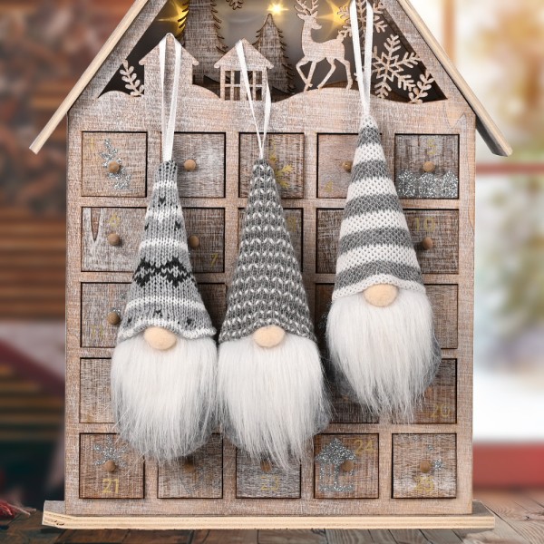 3 st julgranshängande tomteplyschdockor prydnadsföremål grey 3pcs
