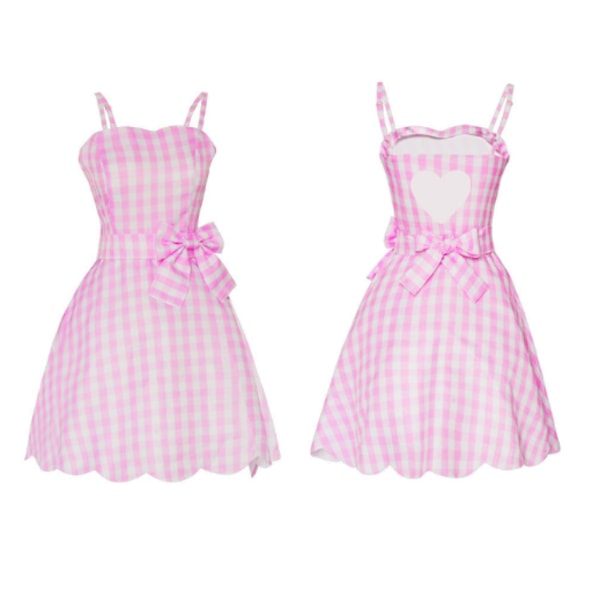 Zara Barbie Klänning Axelbandslös Gingham Rutig Rosa Midi Klänning heart-shaped S