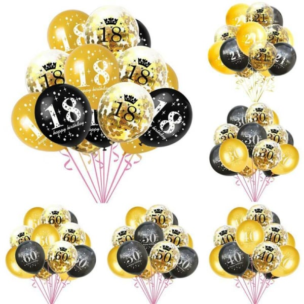 Svart guldballong 16/18/21/30/40/50/60:e Grattis på födelsedagen 18