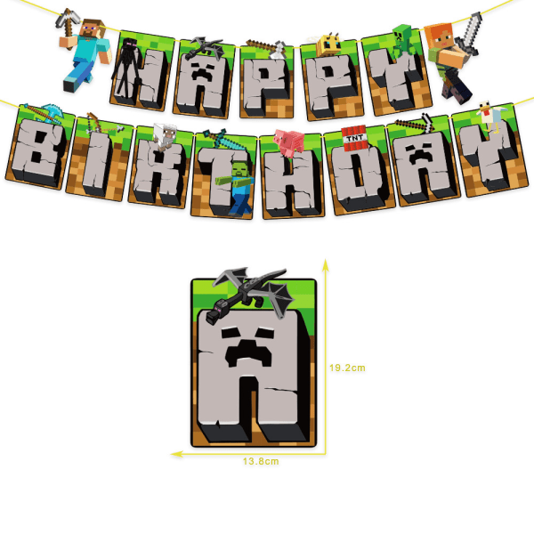 Minecraft Tema Födelsedagsfest Dekor Ballonger Banner Cake Topper