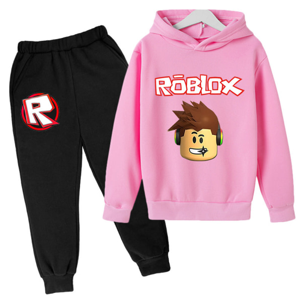 Barn Roblox Print Träningsoverall Hoodie Sweatshirt Sportbyxor Outfit Pink 140cm