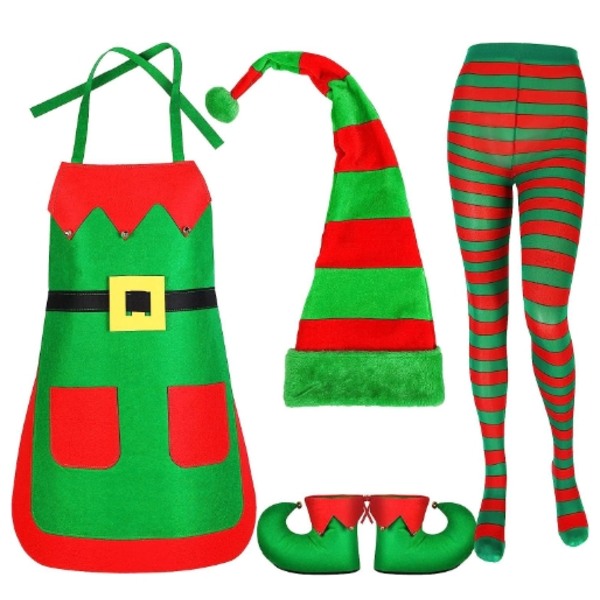 Jultomte Klädset för Kvinnor och Män Förkläde Hatt Öron Set C