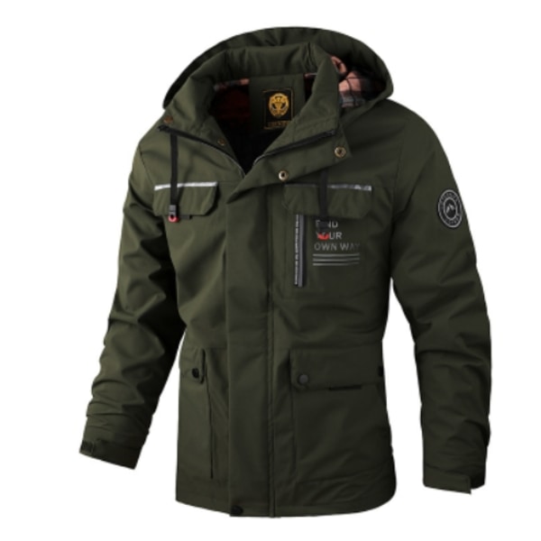 Höst & Vinter Vindtät Huva Cargo Jacka för Män 2024 - Casual Mode - Stor Storlek Army Green 2XL