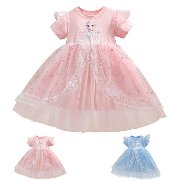 Jenter Frozen Elsa Prinsesse Kjoler Tutu Kle Ut Fancy Cosplay Kostyme Gave Pink 140cm
