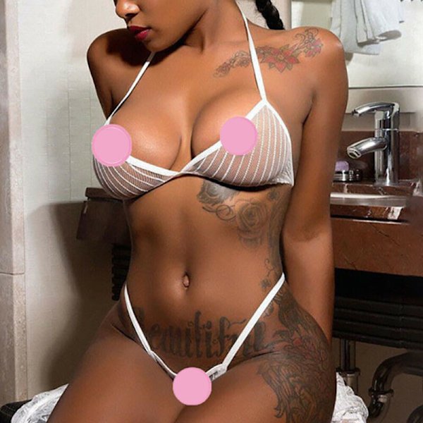 Naisten läpinäkyvät rintaliivit seksikkäät alusvaatteet G-string side white S