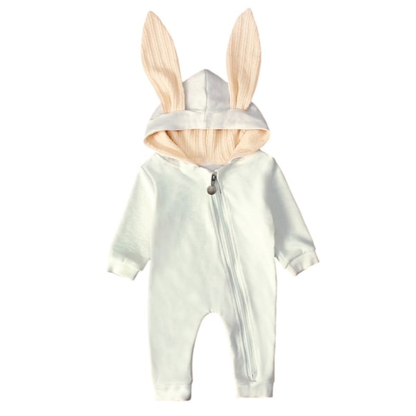 Baby Bunny Romper Hooded Söt Rabbit Ear Dragkedja Jumpsuit Easte 6-9M