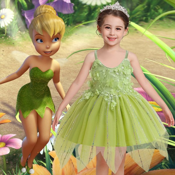 Flickans Elf Tinker Bell Klänning Prinsessklänning Halloween Cosplay 110cm
