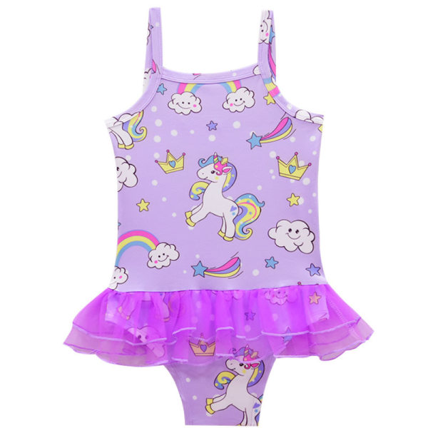 Barn Flickor Unicorn Bikini Barn Badkläder Kostym Baddräkt purple 110cm