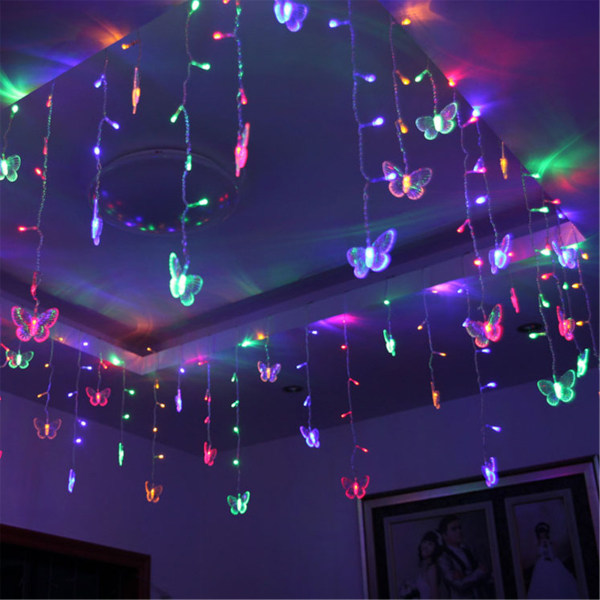 8 lägen Gardinljus Fairy Lights String med fjärrkontroll vattentät Butterfly