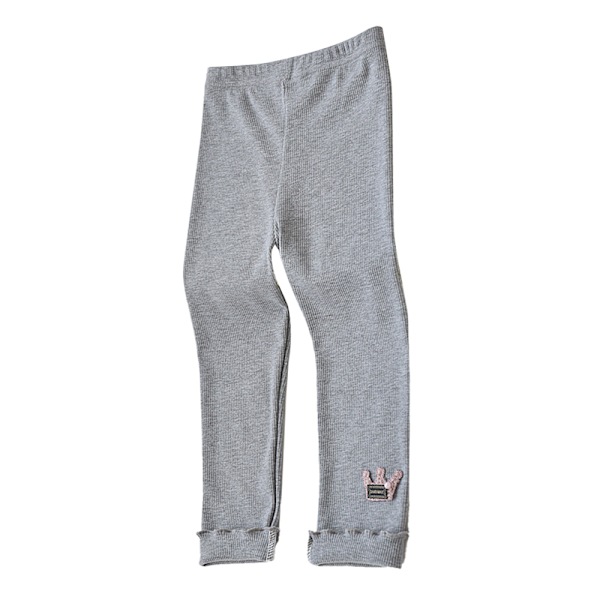 Lasten tyttöjen vapaa-ajan kruunukuvioiset kapeat housut leggingsit light grey 140cm