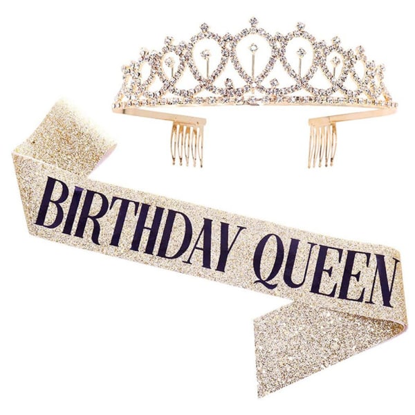 Födelsedagsfest tillbehör Dekorationsrem Crown Set silver QUEEN