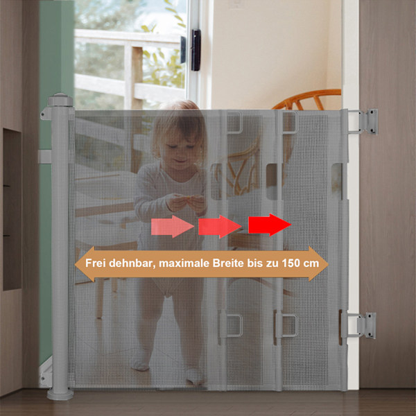 Babysäkerhetsgrind - Dörrsäkerhetsgrind - Skyddsgardin, Husdjursdörrsgrind, Utdragbar Dörrgardin, Utdragbara Hundbarriärer, 0-300cm Grey 150cm