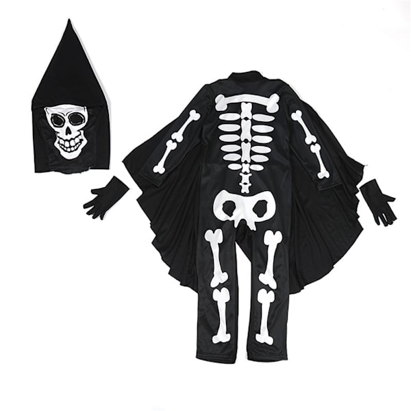 Halloween Cosplay Børne Skelet Performance Tøjsæt black M