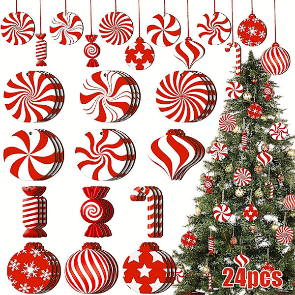 24 st nya multifunktionella röda pepparkaksformade trädekorationer för julhängande, julgranskulor, juldekorationer för hemmet, nyårsgåva 24PCS