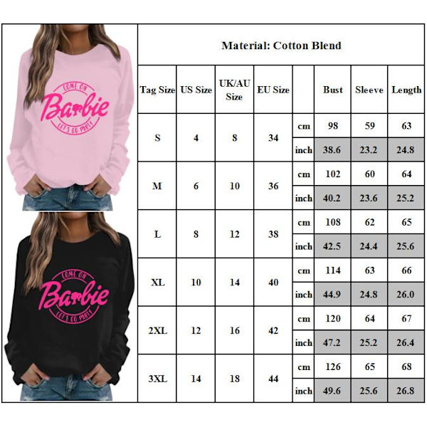 Barbie-kirjain naisten unisex-hupparit collegepaita katumuotitakki C M
