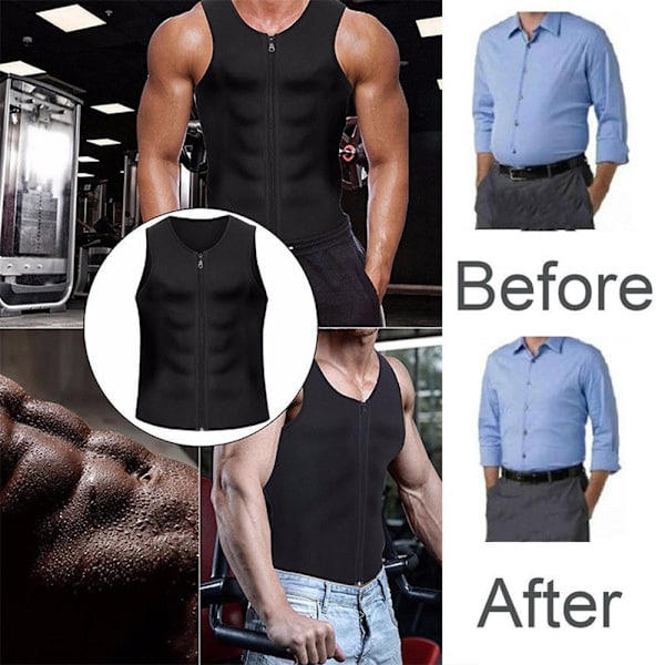 Män Sauna Svettdräkt Midjetränare Träningskroppsshapare Varm Väst Dragkedja Slank Tank Top Sport Gym Skjorta Shapewear C 4XL