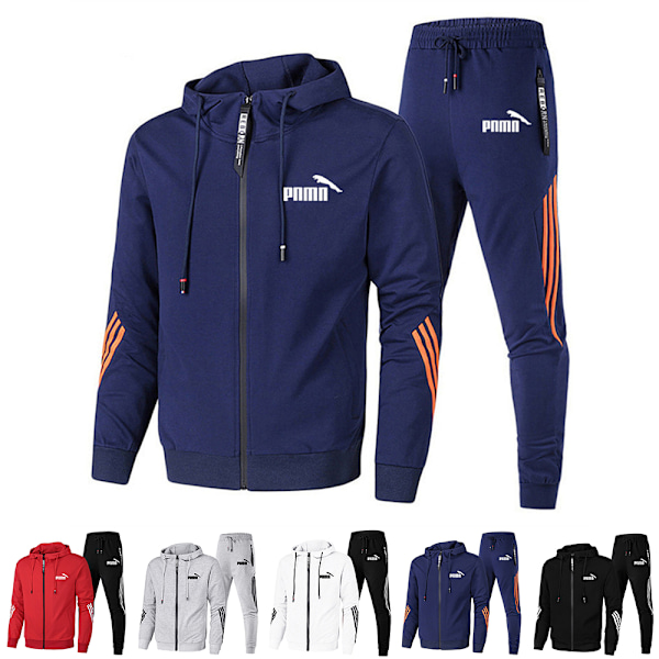 Män Jogging Tracksuit Outfits Höst Vinter Full Zip Hoodie Jacka Sweatpants Set Sport Sweatsuit Jogger Suit A 3XL