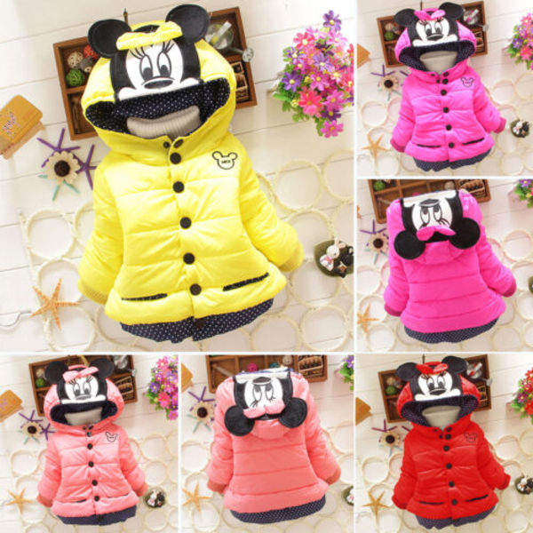 Piger Børn Mickey Minnie Vatteret Varm Vinterjakke Frakke Overtøj Yellow 8 ( 2-3 Years )
