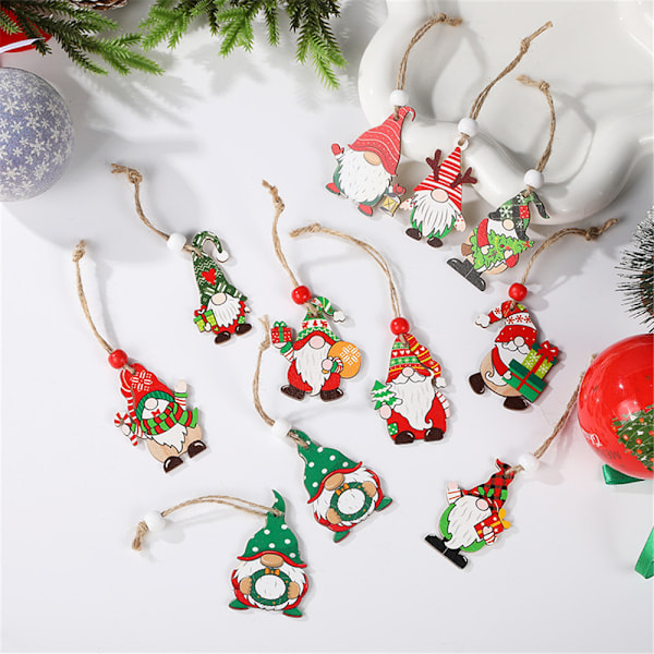 12 st julgranspynt i trä, hängande hantverk, jultomte, hängande dekoration C