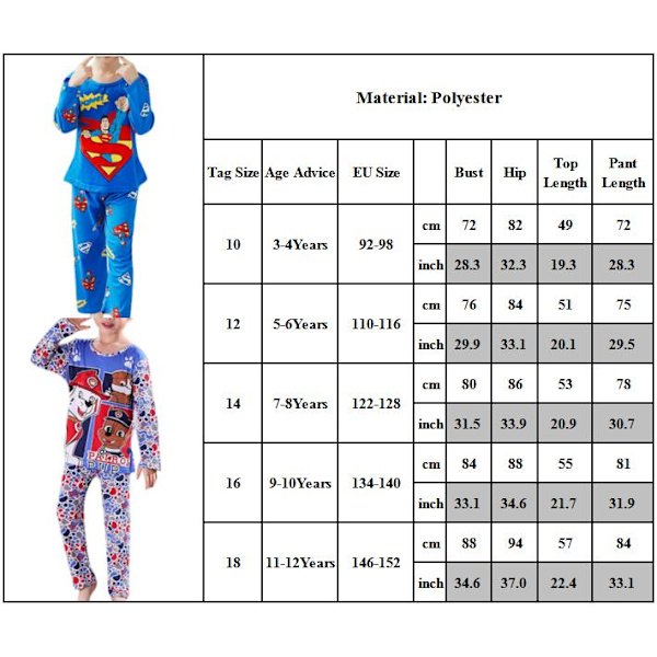 Barnens avslappnade tecknade bekväma långärmade hemmaplagg pyjamas Superman 122-128cm