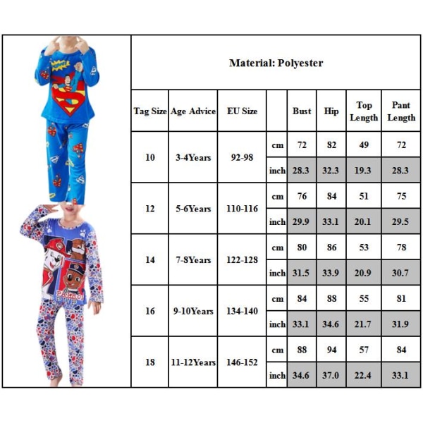 Barnens avslappnade tecknade bekväma långärmade hemmaplagg pyjamas Superman 134-140cm