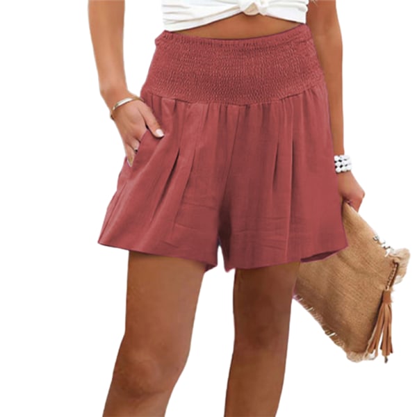 Bekväma shorts för kvinnor Casual sommarshorts med elastisk midja med fickor red 3XL