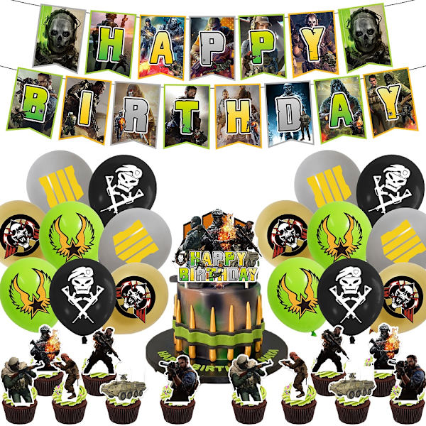 Call of Duty-tema födelsedagsfest dekorationer banderoller ballonger tårta cupcake toppers set