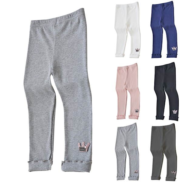 Lasten tyttöjen vapaa-ajan kruunukuvioiset kapeat housut leggingsit light grey 140cm