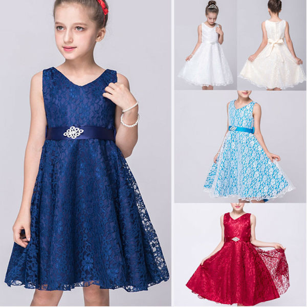 Lasten Juhlakukkamekko Pitkä Pitsimekko Viralliset Hääpuvut navy blue 8-9Years