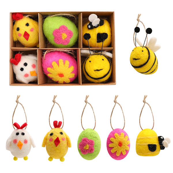 6 st Filt Påskägg, Hängande Ornament för Hemvägg och Träd, Vårdekorationer, Korgfyllare, Partydekoration, Konst- och Hantverksmaterial 6PCS