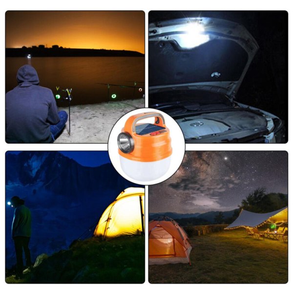 Solcellsdriven Campinglampa med USB-laddning, Hängande Tältlampa för Utomhus Orange