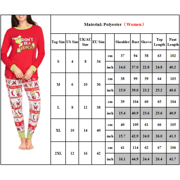 Julpyjamas för Familjen - Loungewear Set med Grinch-Motiv mom L