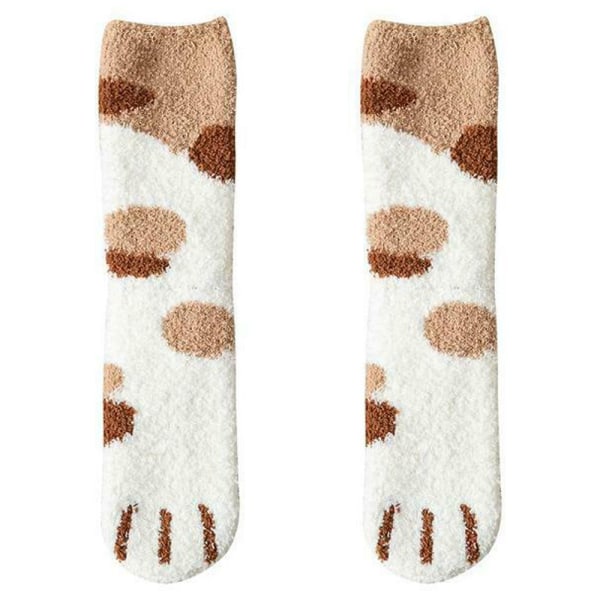 3/5/6 Par Söta Varma Höst- & Vinterstrumpor med Kattpåtassar i 6 Färger Black dots 3PCS