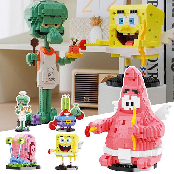 Tegneserie Byggeklodser Anime Figur Patrick Star Blæksprutte Mini Action Figur Legetøj Børnegave C