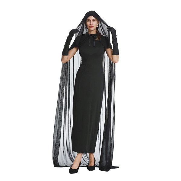 Halloween Witch Hooded Robe Klänning med Kappa Cosplay Kostym L