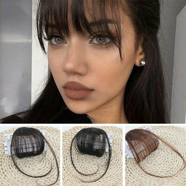 Thin Air Bangs Natural Fringe Fake Hair Extension Women Clip dark brown