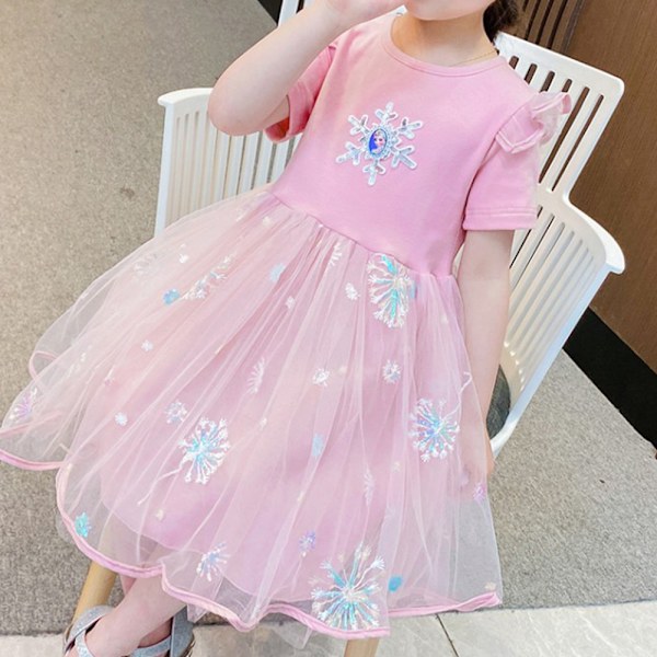 Barnflickor Cosplay Party Prinsessa Frozen Elsa Kostymfestklänning pink 110cm