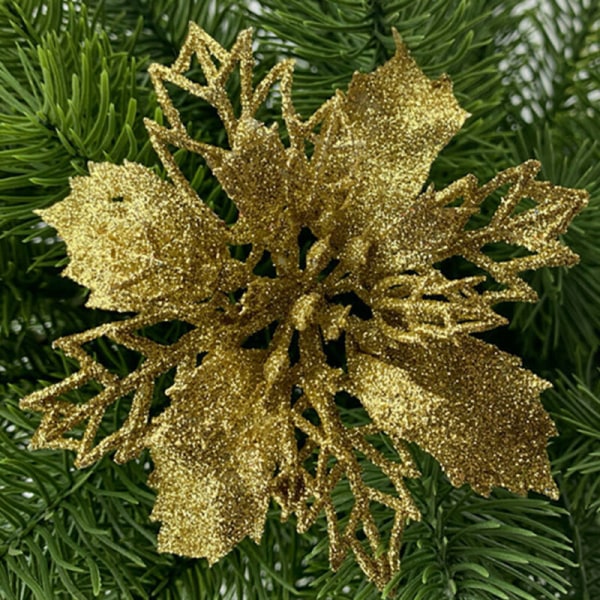 1 st julgransdekoration med glitterblomma, julhängande dekoration Gold