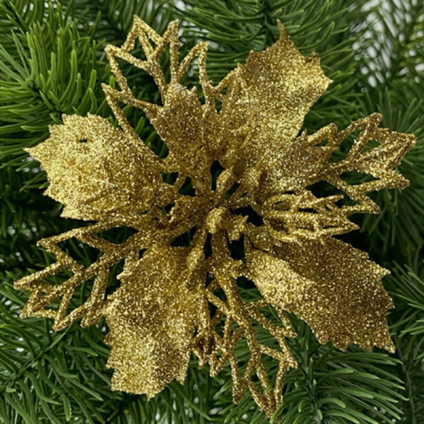 1st Julhängande Glitter Blomma Träddekorationer Xmas Gold