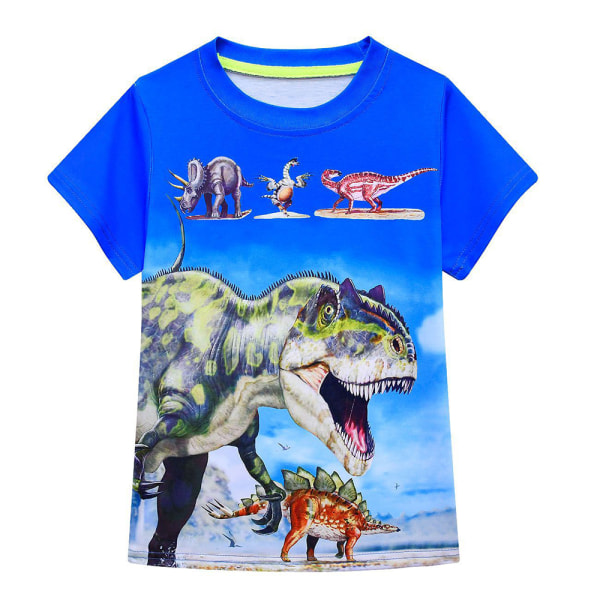 Hett säljande pojke Dinosaur Print kortärmad populär sommar Blue 130cm