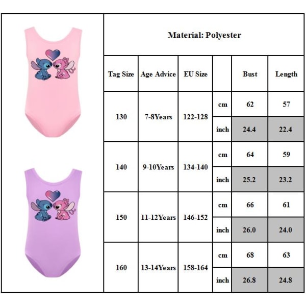 Lilo & Stitch Tryckt Barnflickor Monokini Baddräkt Simdräkt Surf Strandkläder Purple 150cm