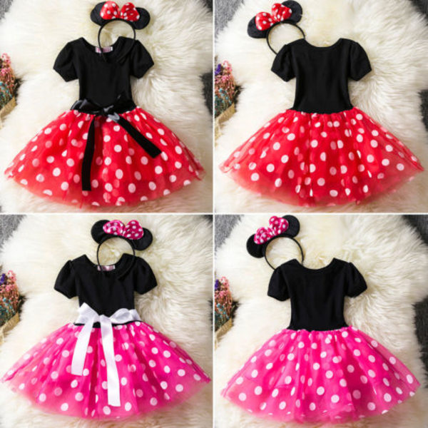 Barn Baby Girl Minnie Mouse Mouse Dräkt Klänning Bröllopsfest Klänning Carnival Rose red 110cm