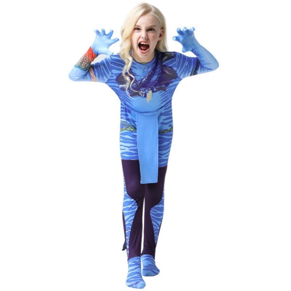 Barn Avatar 2 Cosplay Kostym Jumpsuit Karneval Bodysuit Klänning Women 8-9Years