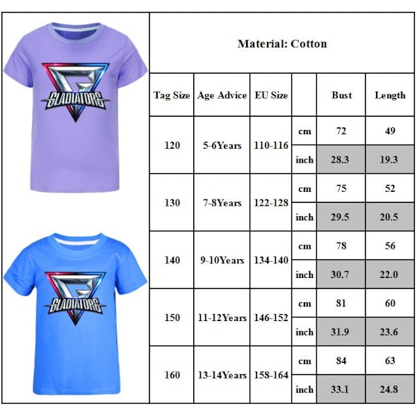 GLADIATORS Pojkar T-shirt Sommar T-shirt Topp Barn Kortärmad Purple 140cm