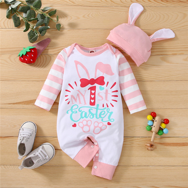 Påskkläder för barn, långärmad body, flickbody, hatt 3-6M
