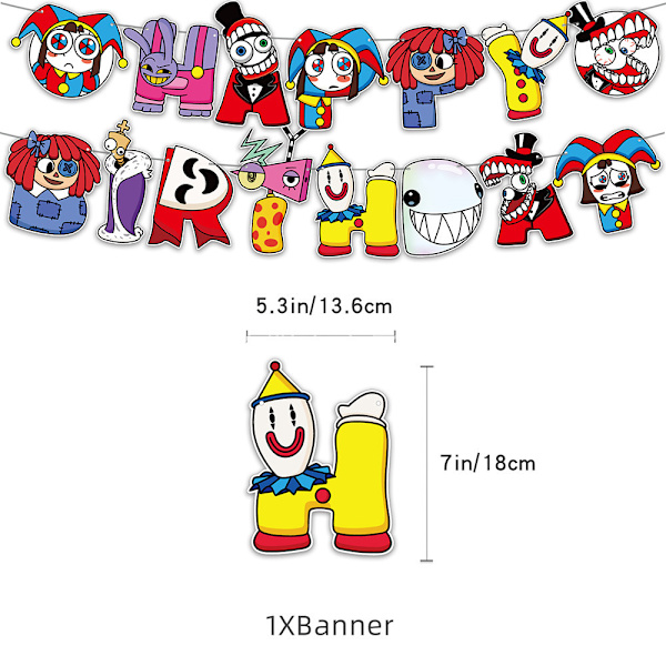 Fantastisk Digital Cirkus Födelsedagsfest Dekoration Ballong Tårta Toppers Banner Set