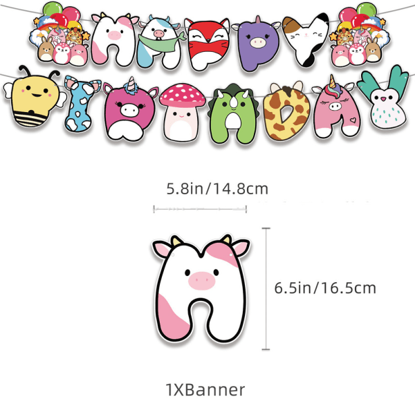 Squishmallows Pojkar Flickor Barn Födelsedagsfest Tillbehör Ballonger Banner Tårta Topper Fest Dekoration Set